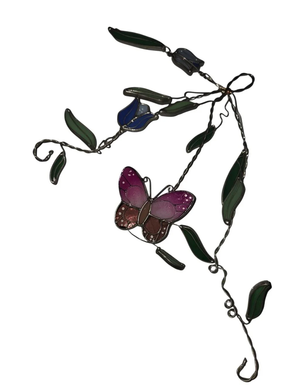 Butterfly Stained Glass window corner decor 2pc - Pink and Green